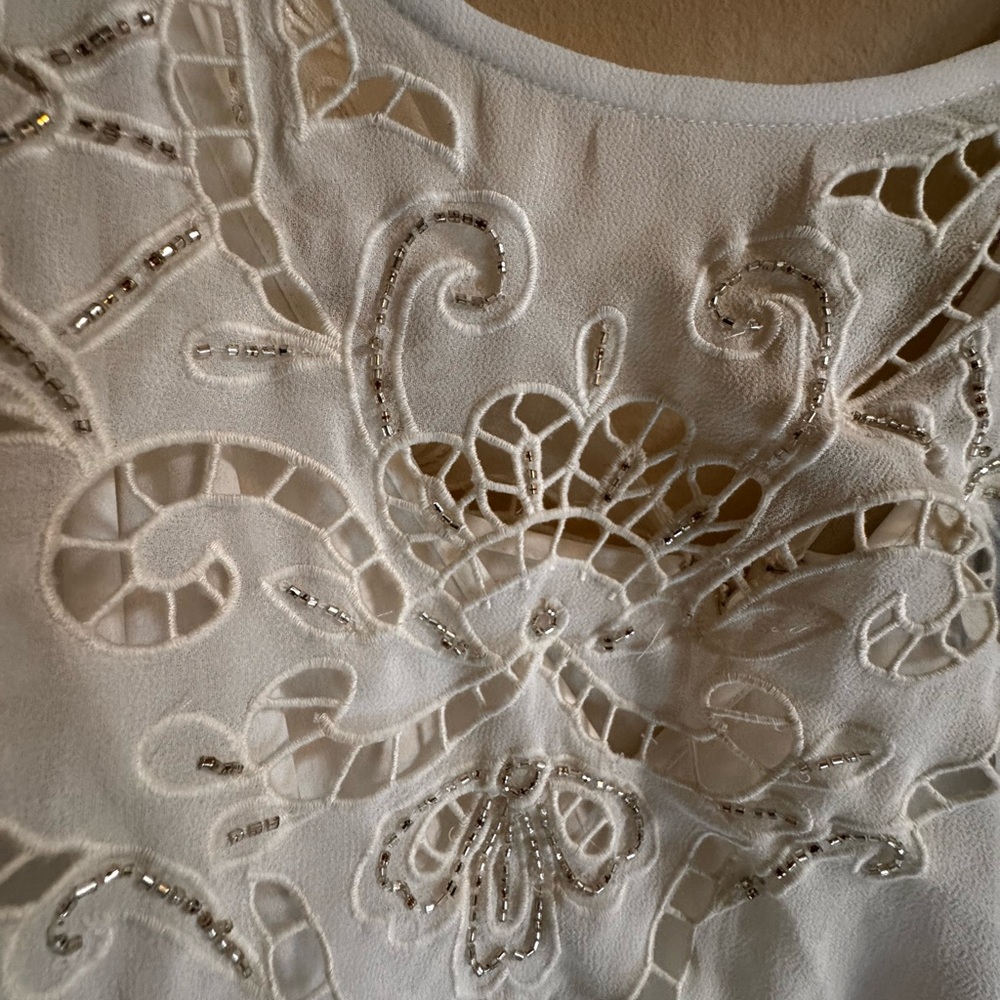 ASOS DESIGN Curve Ella blouson sleeve beaded cutwork wedding dress in cream - Picture 6 of 16